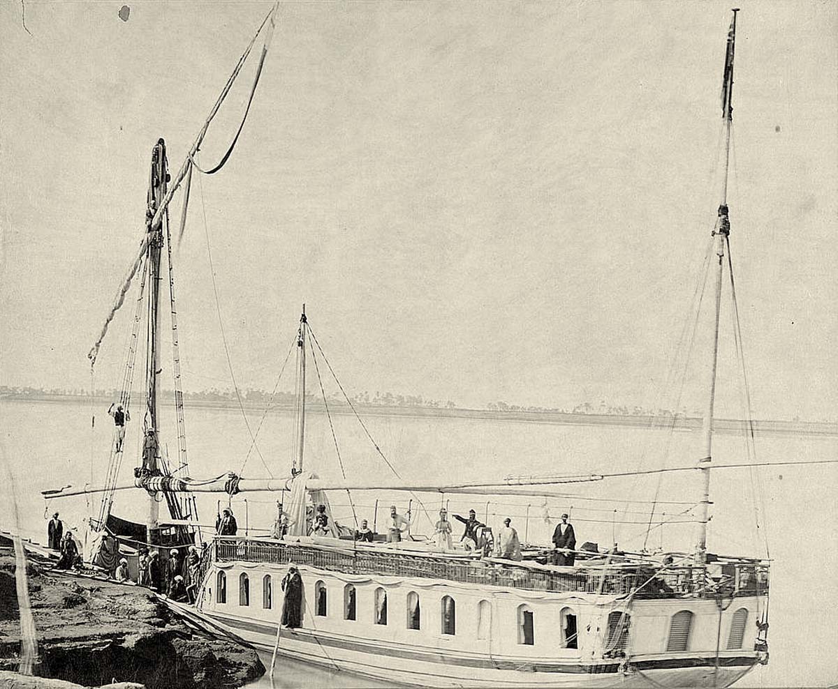 Cairo. Tacabie Rhoda - boat moored with sails down, circa 1890