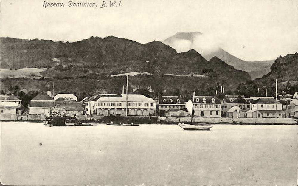 Roseau. Panorama of the city from sea