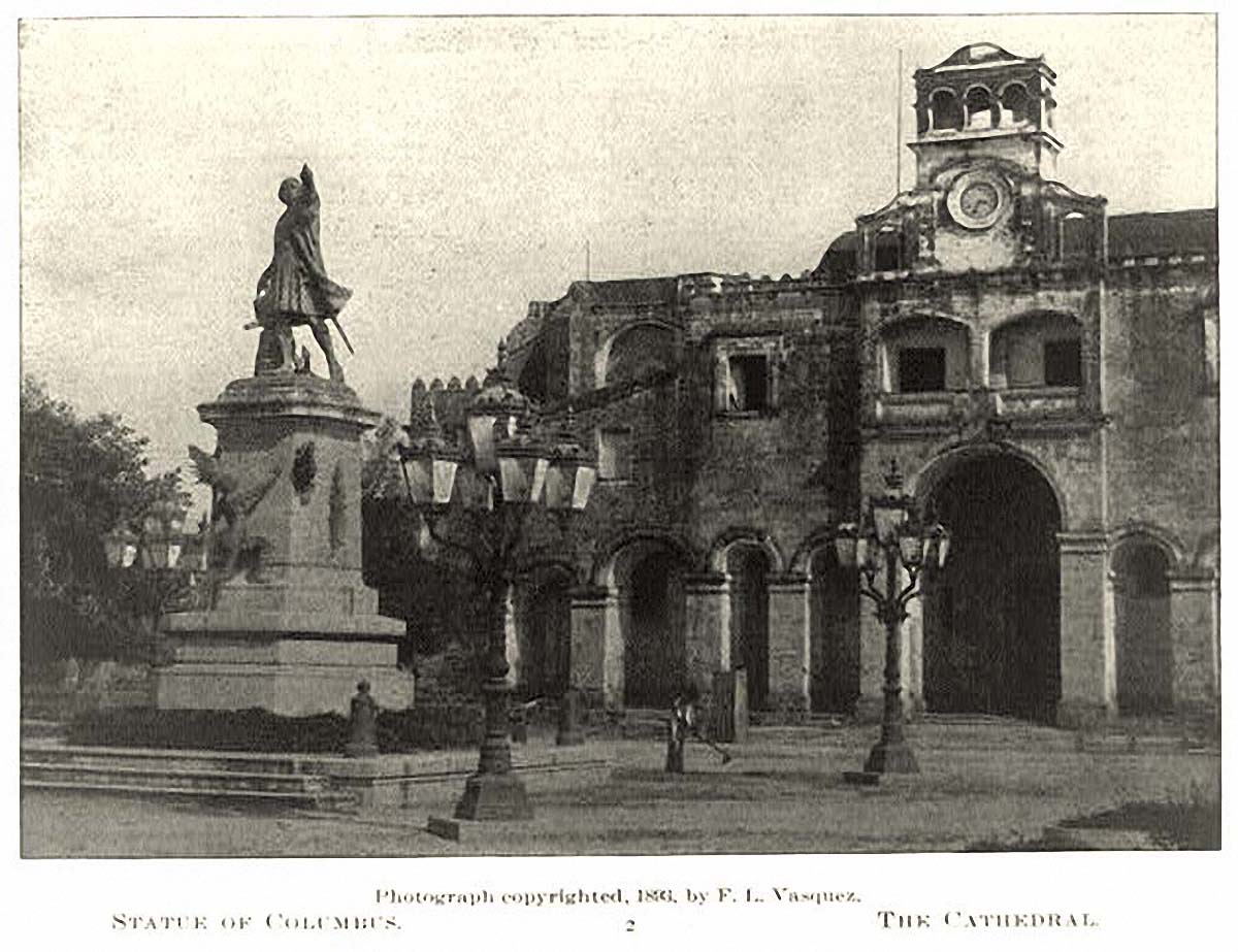 Santo Domingo. Panorama of Columbus Statue and the Cathedral, circa 1893