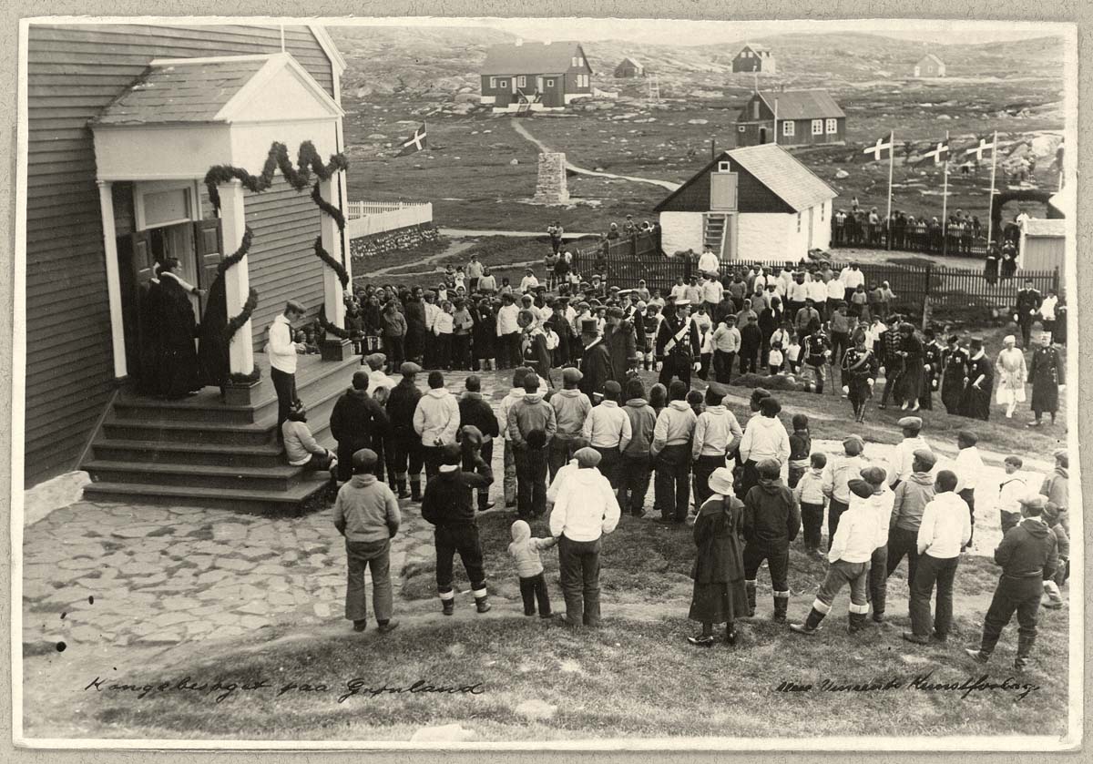 Nuuk (Godthåb, Godthaab). Danish King's visit - Christian X on his way to the church, 1921