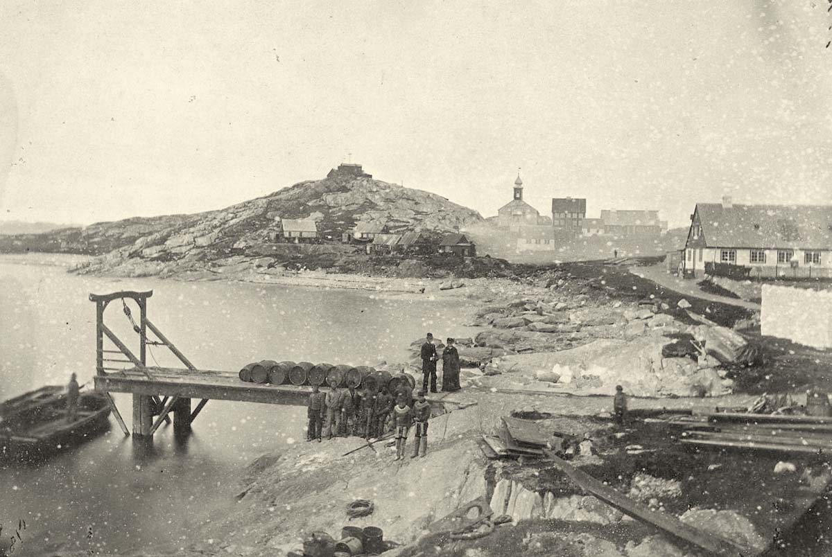 Nuuk (Godthåb, Godthaab). View of the city including the pier.