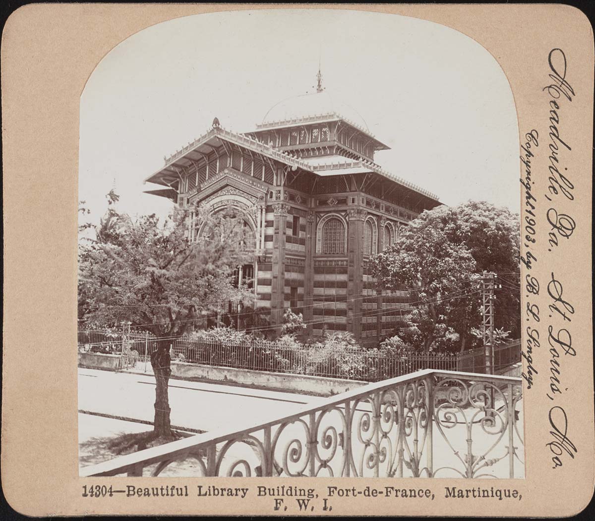 Fort-de-France. Beau bâtiment de bibliothèque Schœlcher, vers 1900