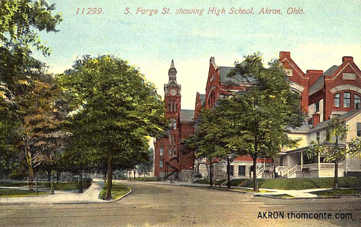 Akron. South Forge Street showing High School