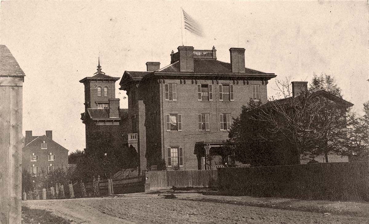 Alexandria. Wolfe Street Hospital, with Tuscan Villa Hospital in the distance, circa 1865