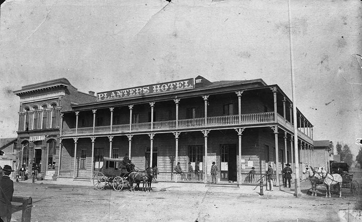 Anaheim. Planter's Hotel in 1882 on the corners of Center Street and Los Angeles Street