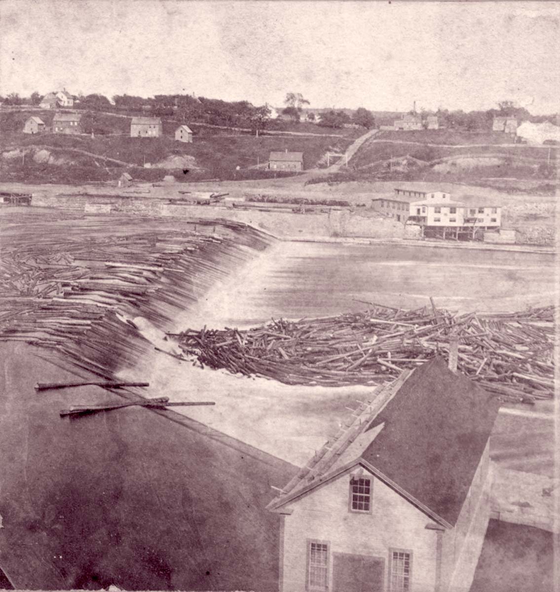 Augusta. Kennebec River - A view of logs being transported to mill