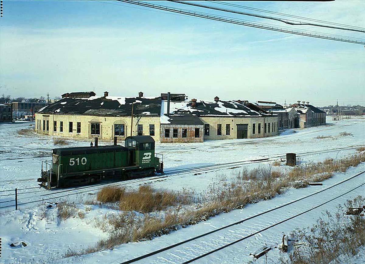Aurora. Roundhouse and Shops, Broadway and Spring Streets