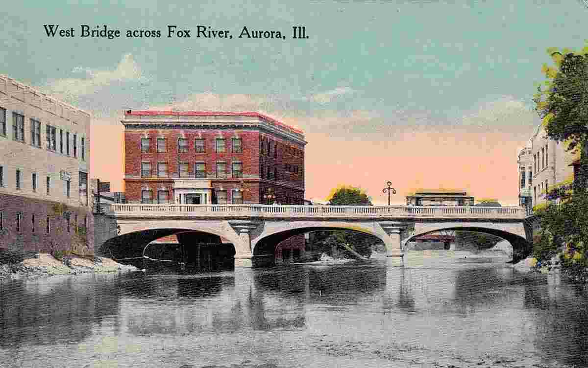 Aurora. West Bridge across Fox River, 1910s