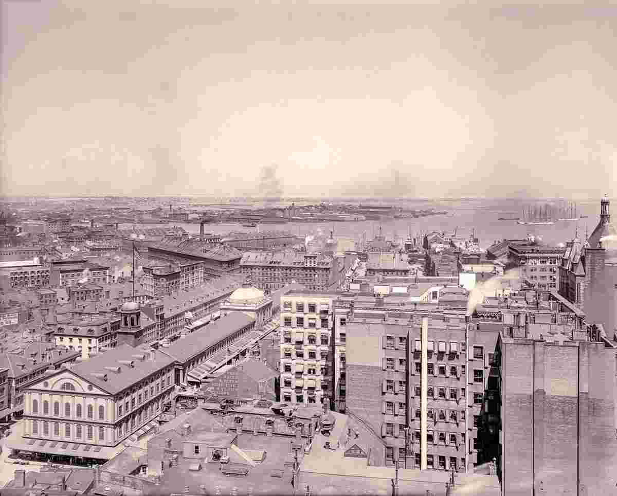 Boston. Harbor, at lower left - historic Faneuil Hall