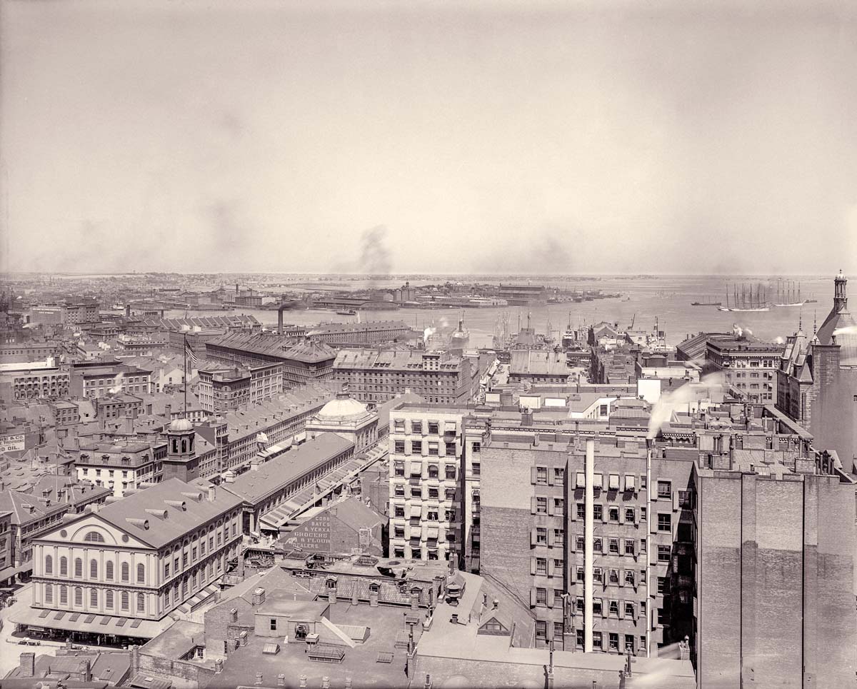 Boston. Harbor, at lower left - historic Faneuil Hall
