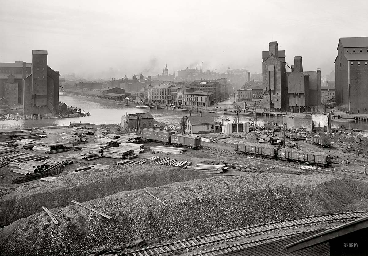 Buffalo. Creek and elevators near foot of Main Street, circa 1900