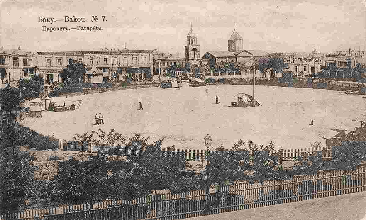 Baku. 'Parapet' Garden and Armenian Cathedral of St Gregory Lusavorich, 1901