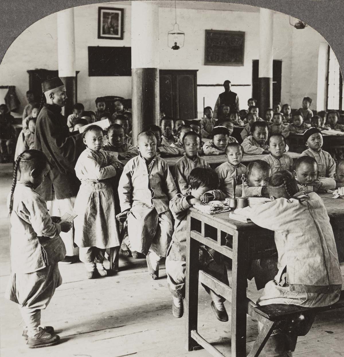 Beijing. Chinese school children and teacher at the American Board of Missions, circa 1925