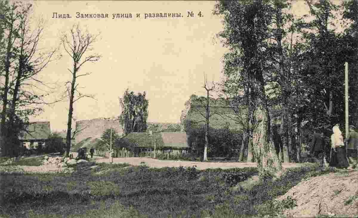 Lida. Castle street and castle ruins
