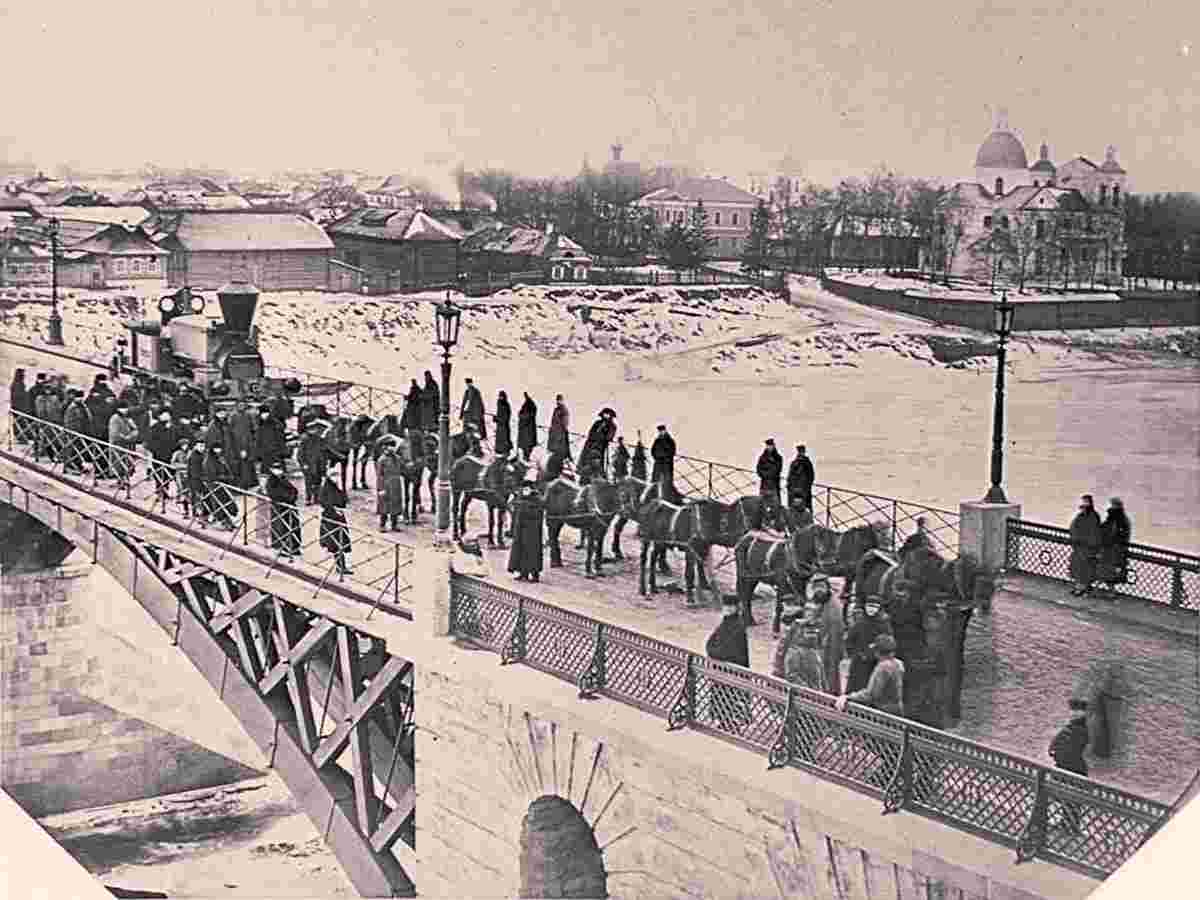 Vitebsk. Delivery of a steam locomotive to the railway under construction Orel - Vitebsk, 1867