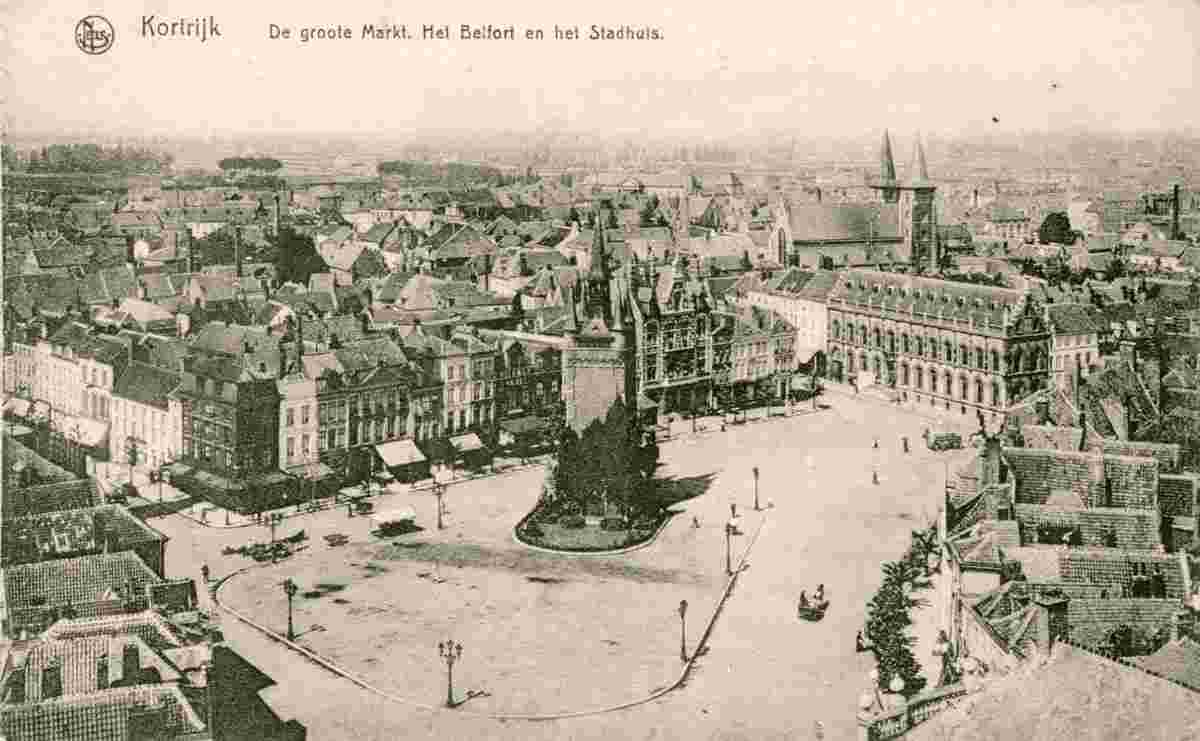 Courtrai. Markt, le beffroi et l'hôtel de ville