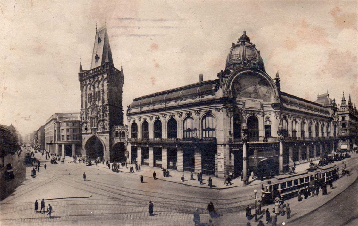 Prague. The Powder Tower and Municipal House, 1947