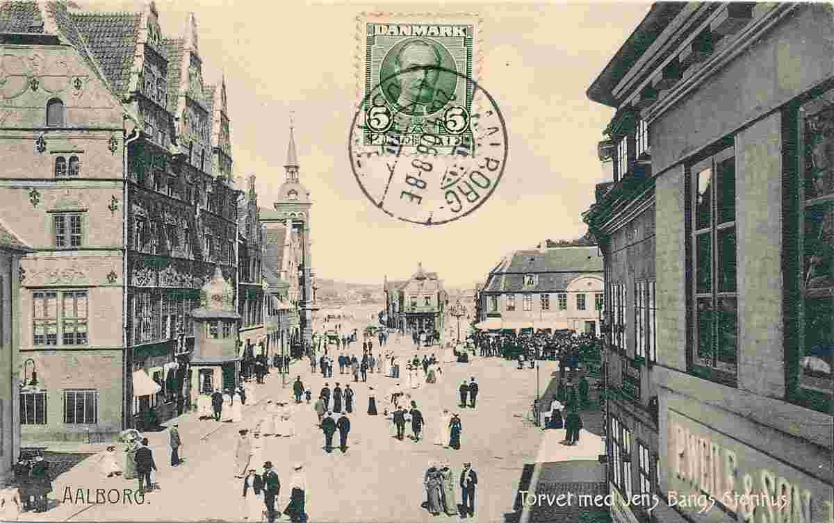Aalborg. Square and Jens Bang's Stone house, 1906