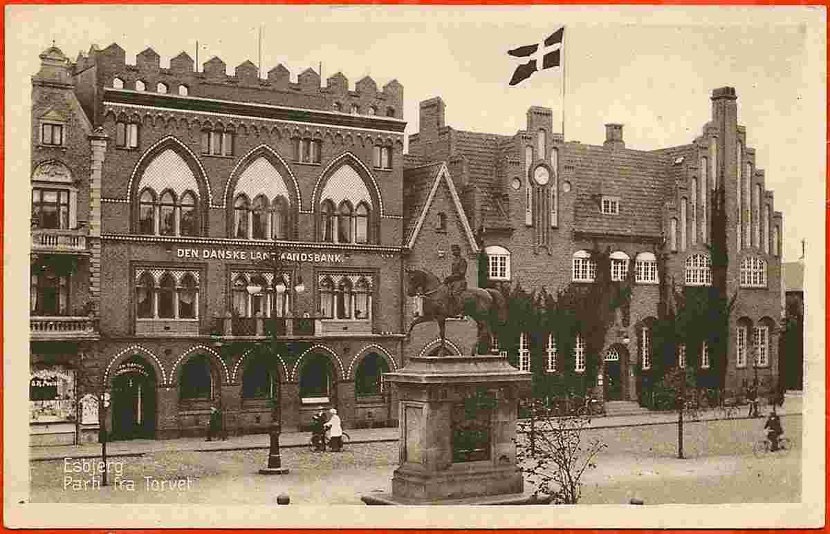 Esbjerg. Danish Land bank and King Christian IX Monument