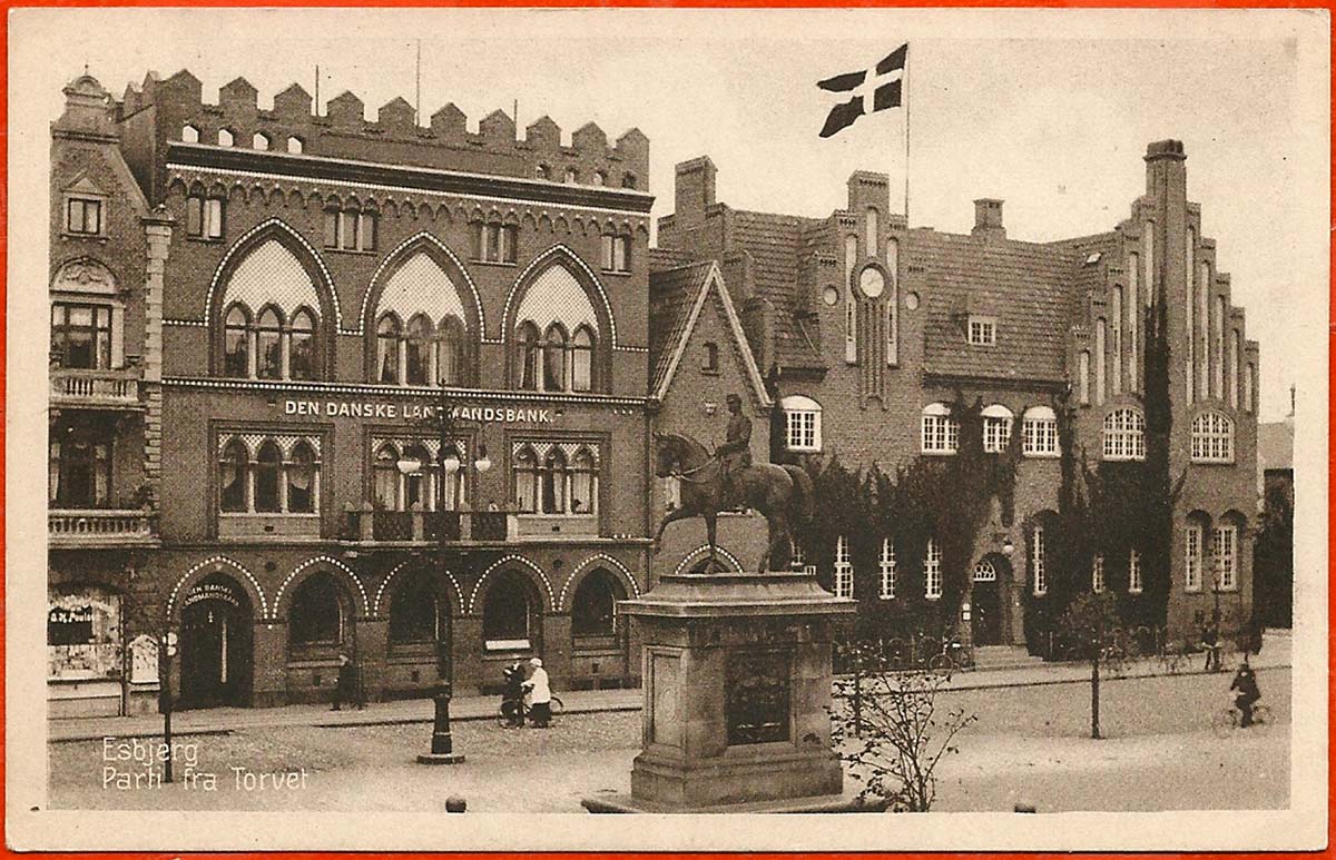 Esbjerg. Danish Land bank and King Christian IX Monument