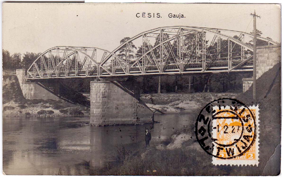 Cesis. Bridge across Gauja River, 1927