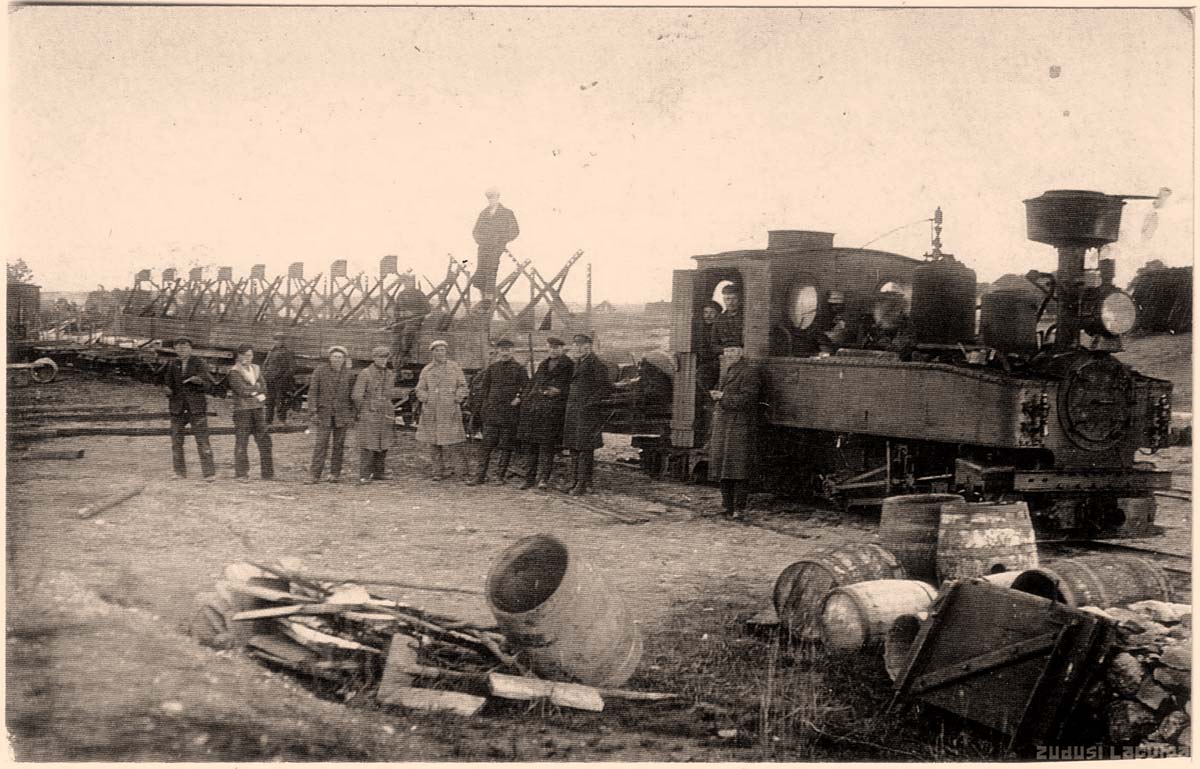 Skrunda. Narrow Gauge Railway and Steam Train