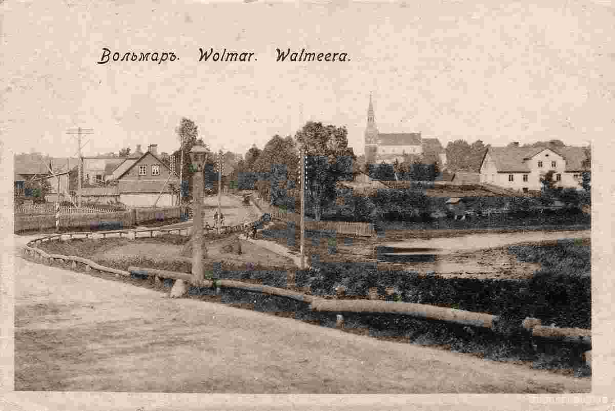 Valmiera. View to Station street and Gauja River tributary from the side of the mill dam