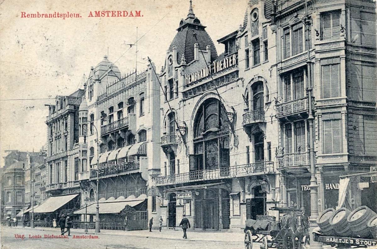 Amsterdam. Rembrandt Theater in Rembrandt Square, on left from the entrance - Restaurant