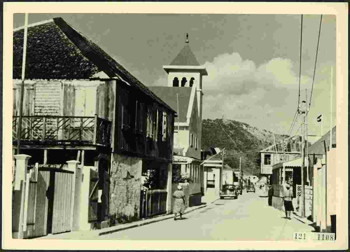 Philipsburg. De Voorstraat with Roman Catholic Church