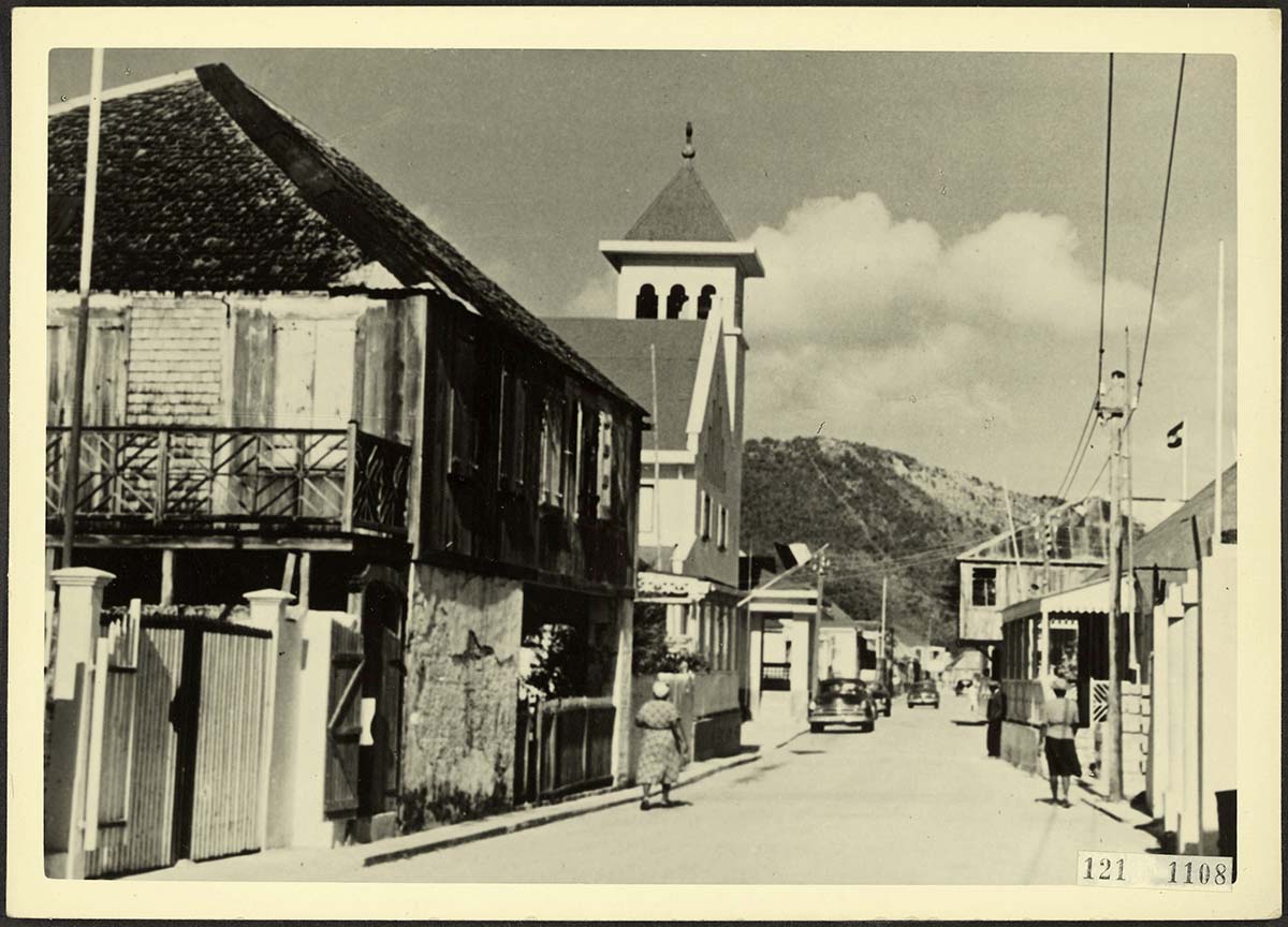 Philipsburg. De Voorstraat with Roman Catholic Church
