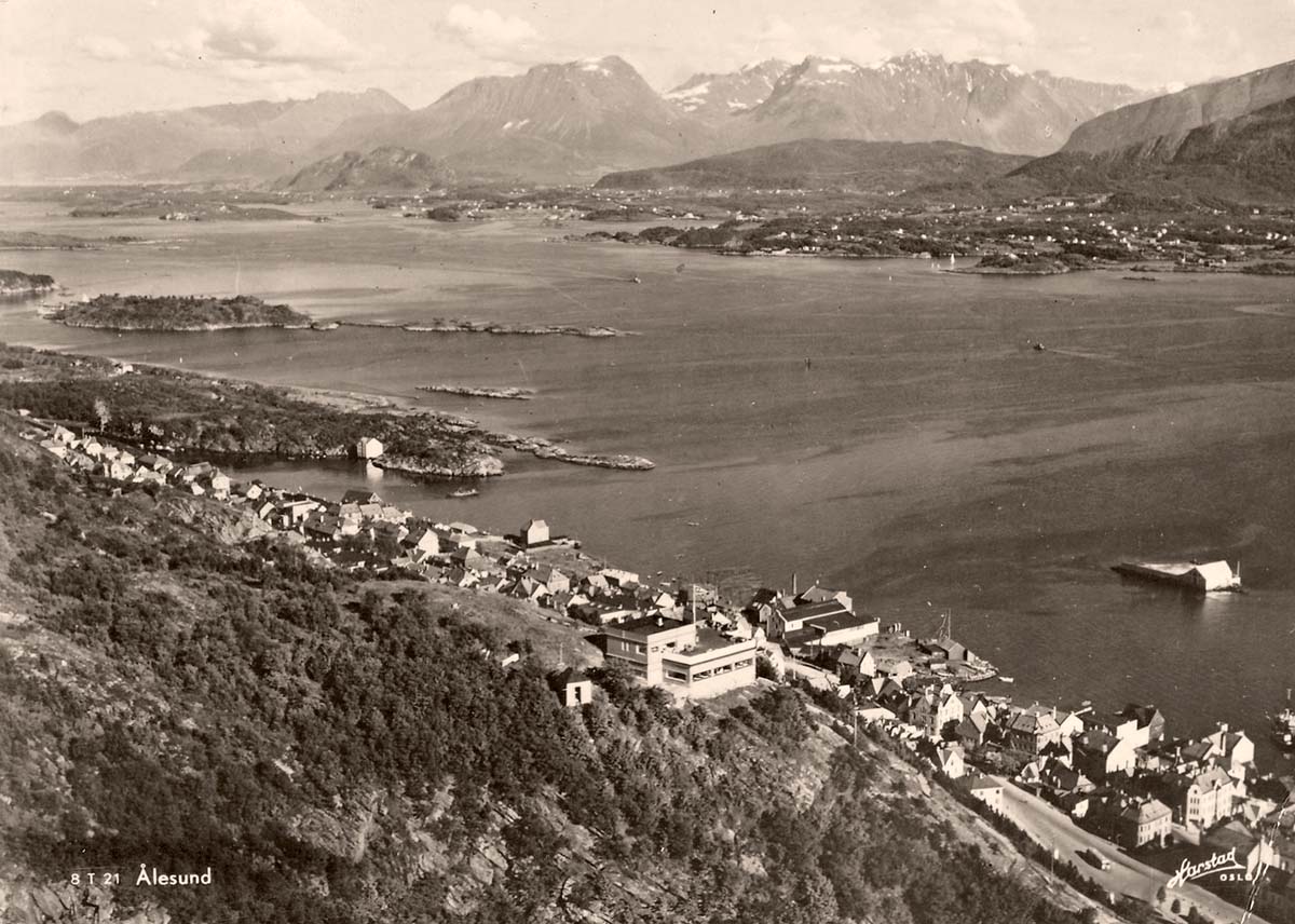 Ålesund. Panorama of the city, 1952