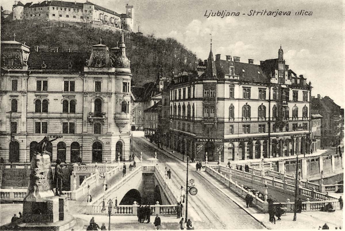 Ljubljana. Stritarjeva Street, Monument of Prešeren, 1934