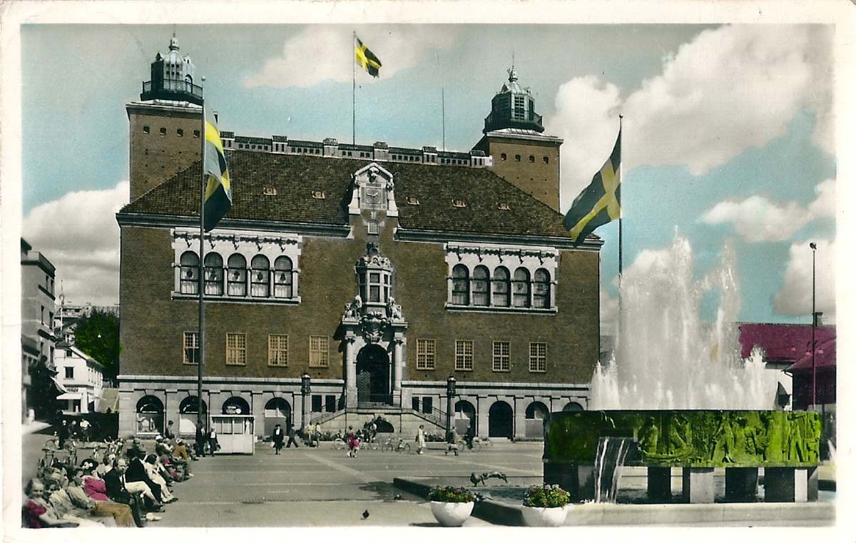 Borås. Main Square, fountain and City Hall