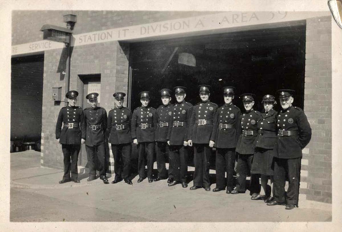 Swindon. Firemen, Byron Street, 1944