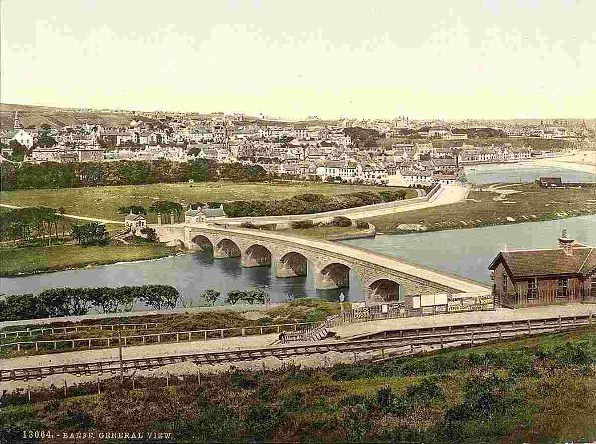 Banff. Panorama of the town and bridge over the River Deveron, circa 1890