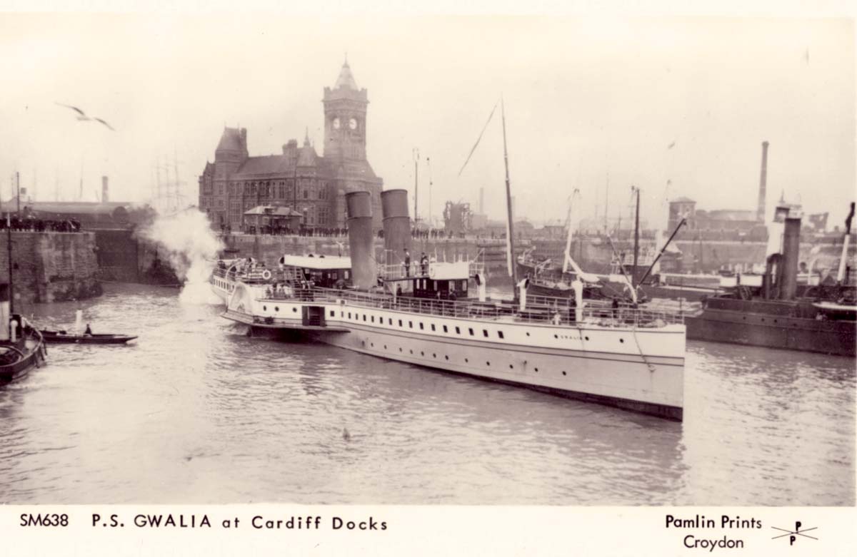 Cardiff. Paddle Steamer 'Gwalia' at Dock