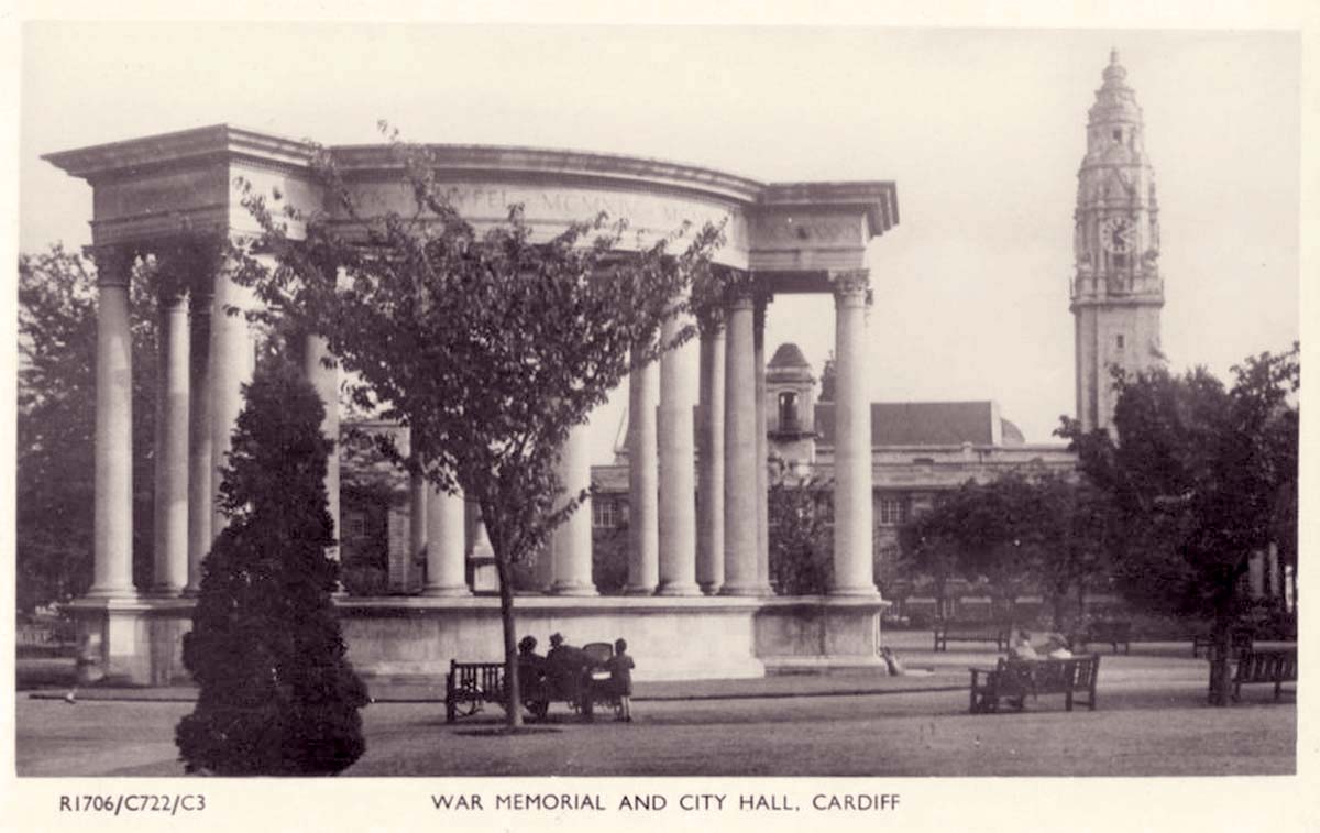 Cardiff. War Memorial and City Hall