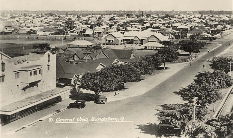 Bundaberg. 'Winter Garden' movie theater in foreground, circa 1930s