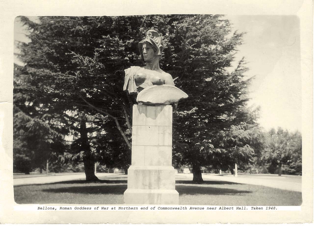 Canberra. Bellona, Roman Goddess of War at Northern end of Commonwealth Avenue