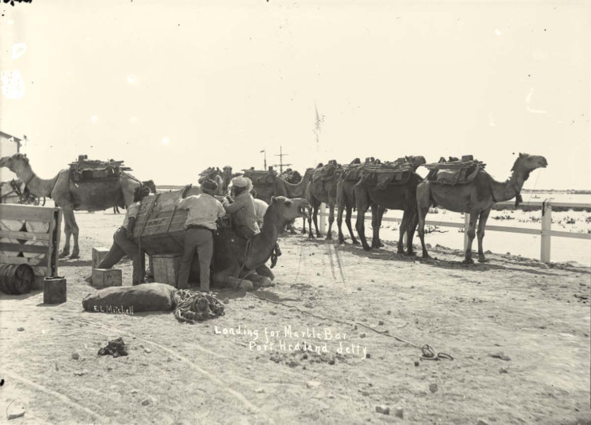 Port Hedland. Loading for Marble Bar, Port Hedland jetty, circa 1910
