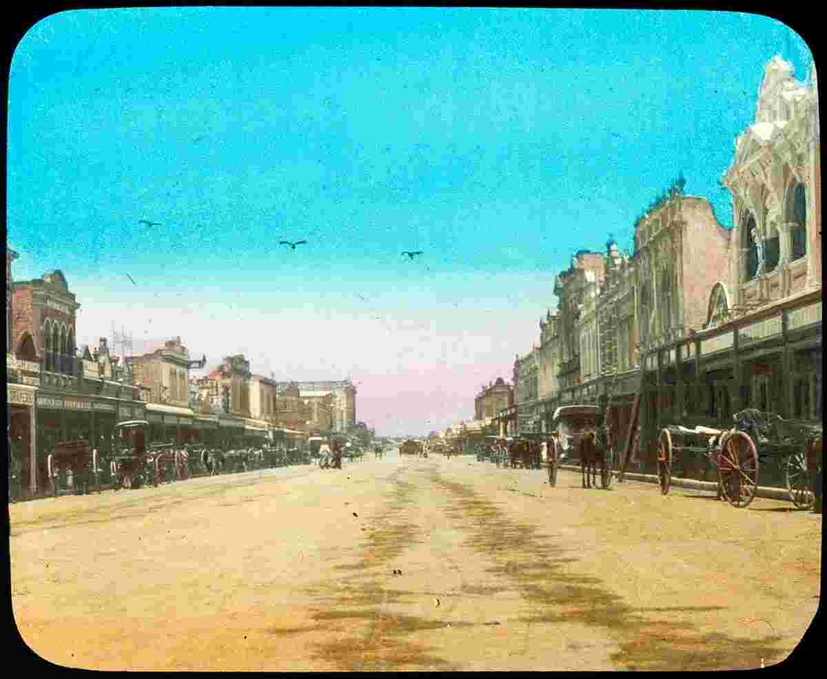 Rockhampton. Horses and buggies outside businesses, circa 1910