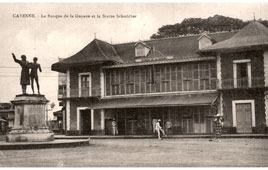 Cayenne. Bank of Guyana and the Victor Schœlcher Statue
