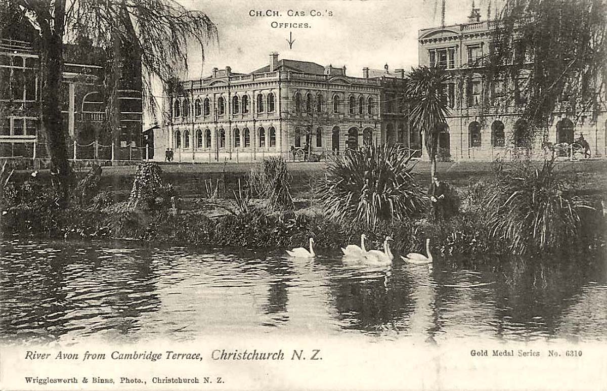 Christchurch. River Avon and Gas company from Cambridge Terrace