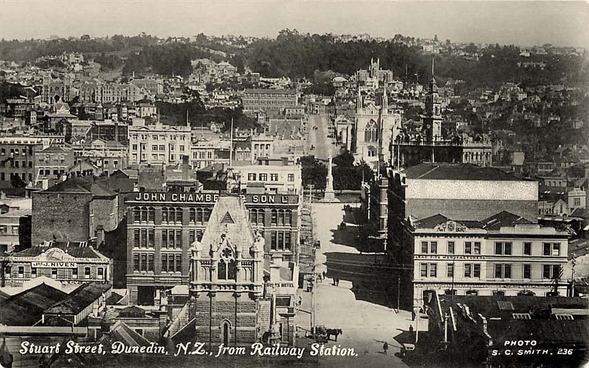 Dunedin. Stuart Street from Railway Station