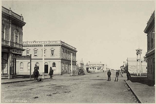 Hawera. Panorama of Street, Commercial Hotel