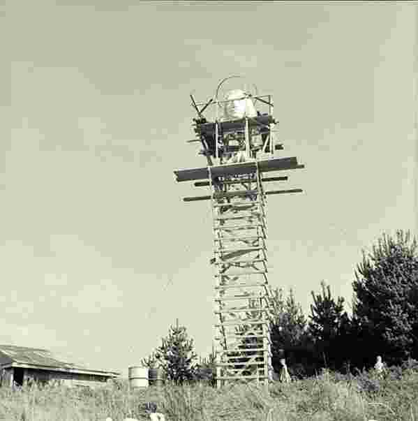 Paraparaumu. Statue of The Virgin Mary, Our Lady of Lourdes, under construction, 1958