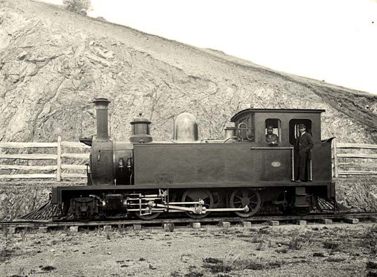 Porirua. Wh locomotive at Rocky Point, 1886
